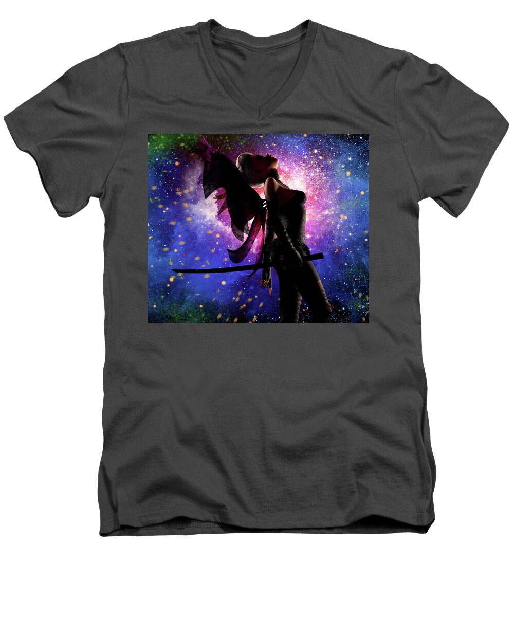 Fairy Men's V-Neck T-Shirt featuring the digital art Fairy Drama by Robert Hazelton