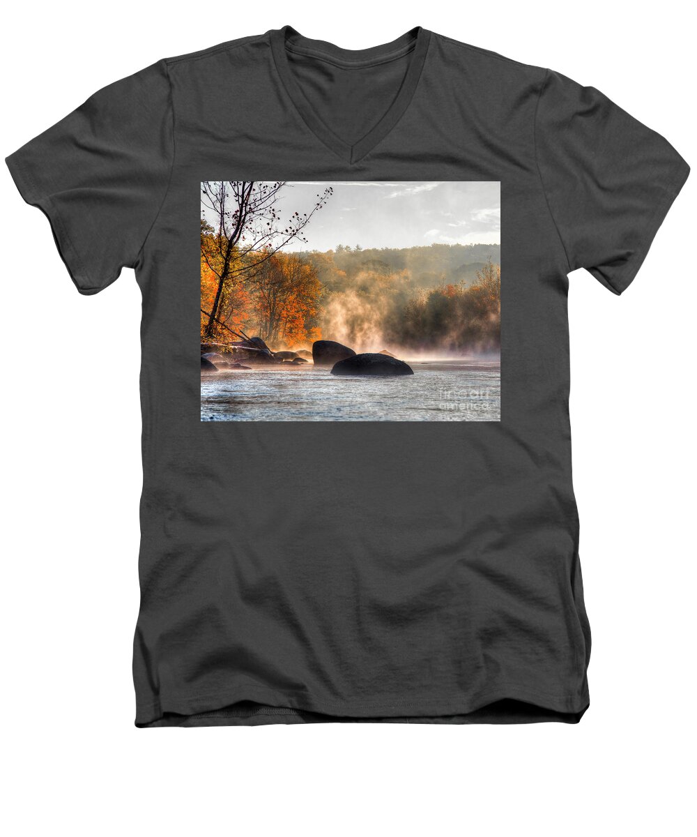 Farmington River Men's V-Neck T-Shirt featuring the photograph Fall Spirits by Tom Cameron