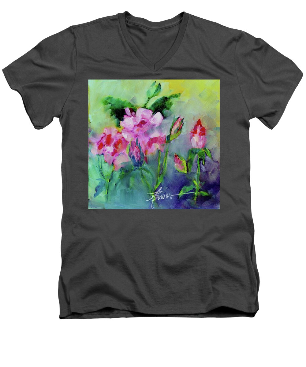 Roses Men's V-Neck T-Shirt featuring the painting Fantasy by Adele Bower