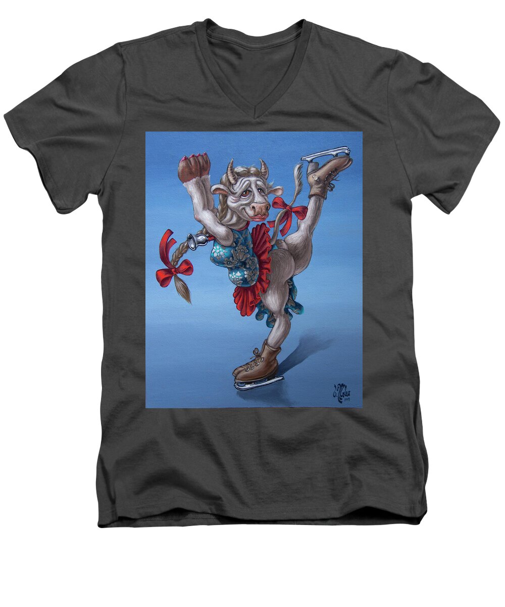  Painting Men's V-Neck T-Shirt featuring the painting Figure Skater by Victor Molev