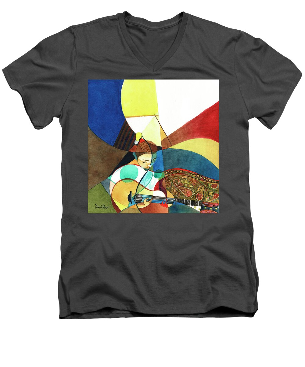 Guitar Men's V-Neck T-Shirt featuring the painting Finding Chords by David Ralph