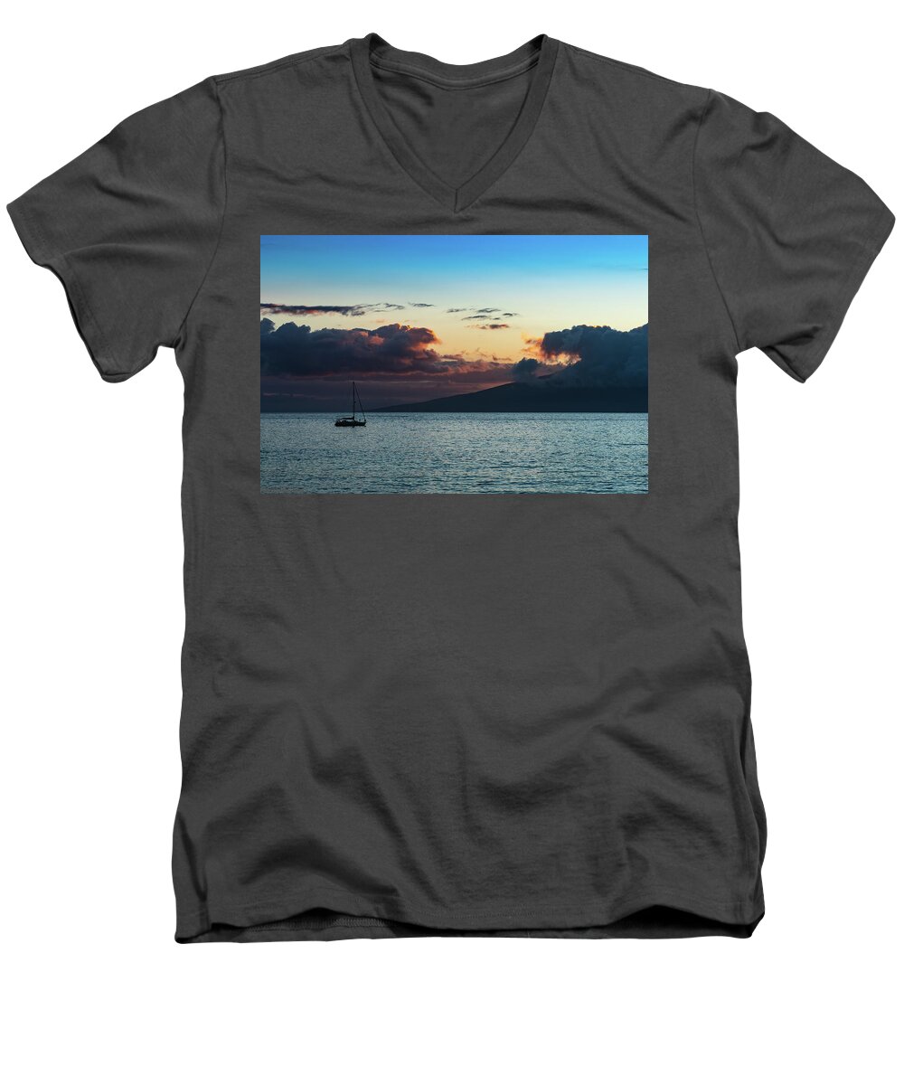 Hawaii Men's V-Neck T-Shirt featuring the photograph Floating at Sunset by G Lamar Yancy