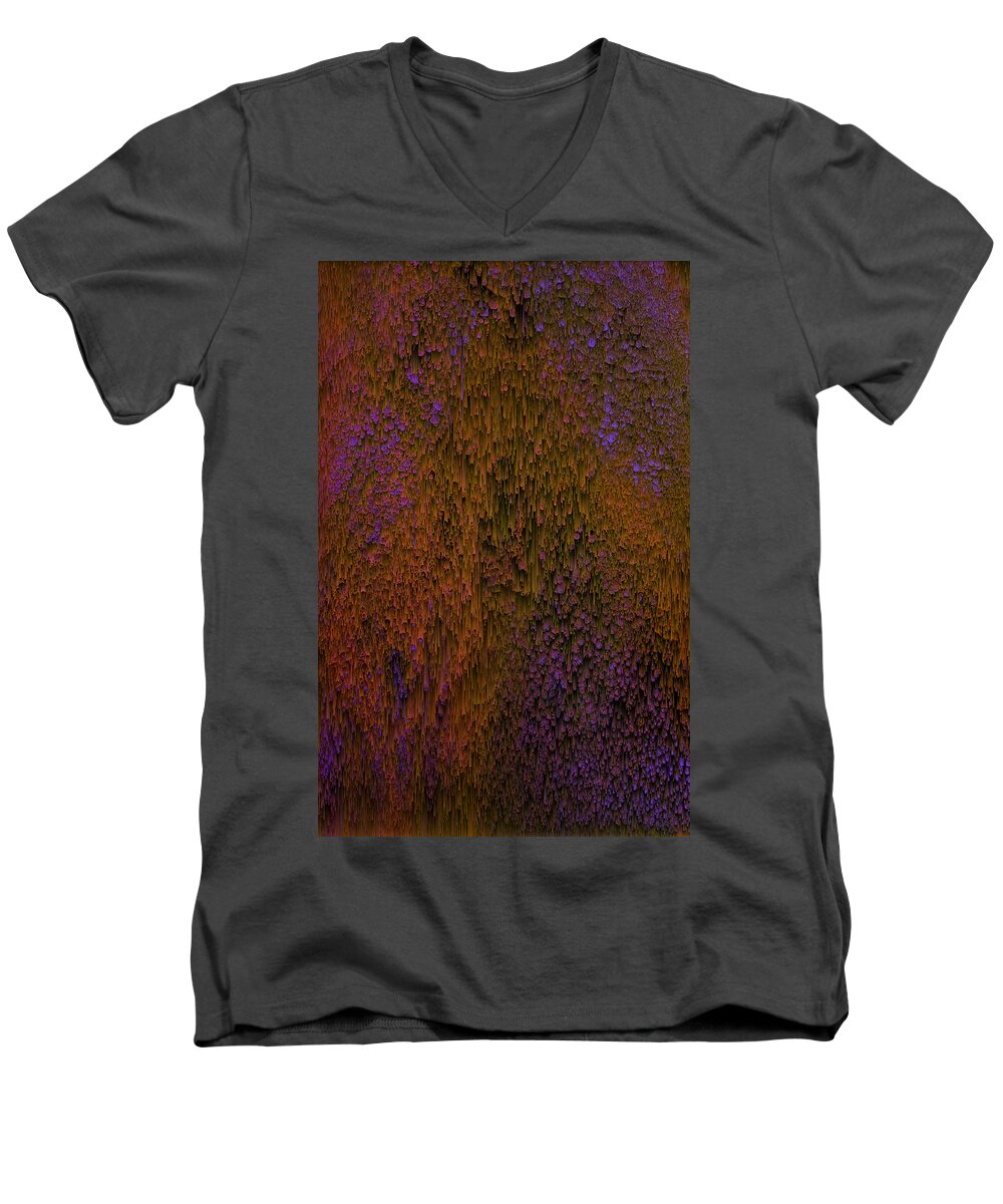 Glitch Men's V-Neck T-Shirt featuring the digital art Flower Shower - Pixel Art by Jennifer Walsh