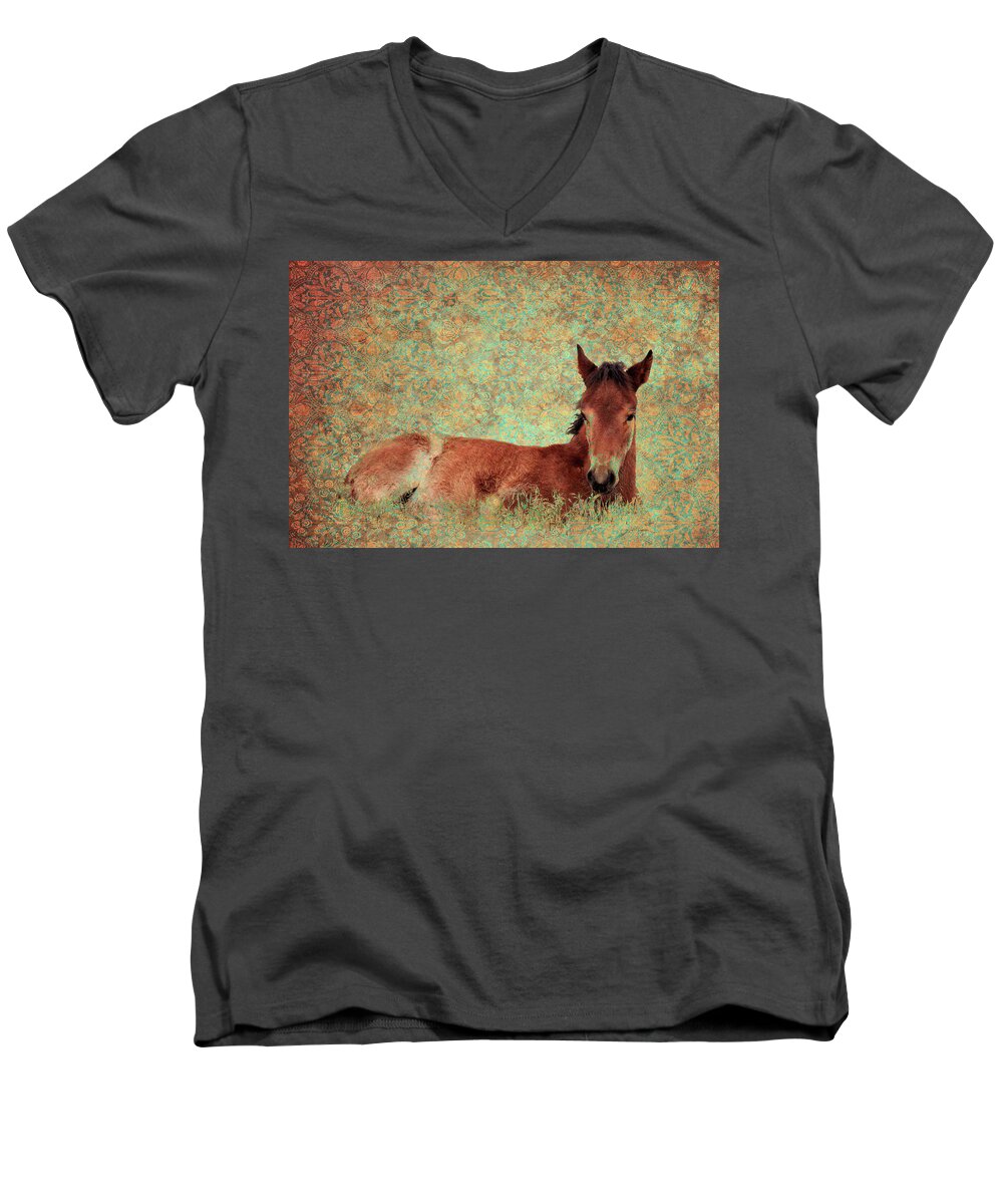 Wild Horses Men's V-Neck T-Shirt featuring the photograph Flowery Foal by Mary Hone
