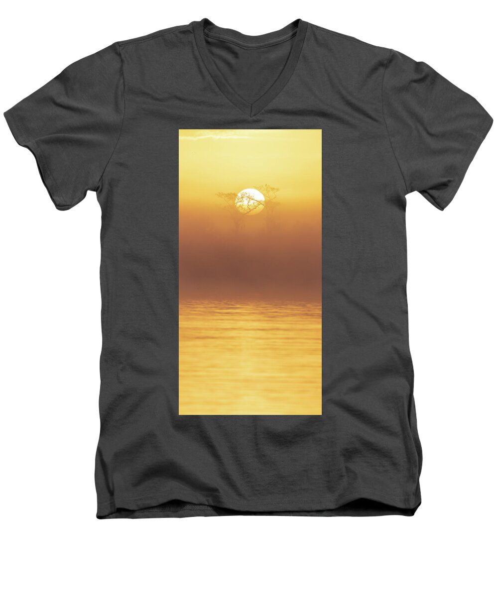 Central Florida Men's V-Neck T-Shirt featuring the photograph Foggy Wetlands Sunrise by Stefan Mazzola