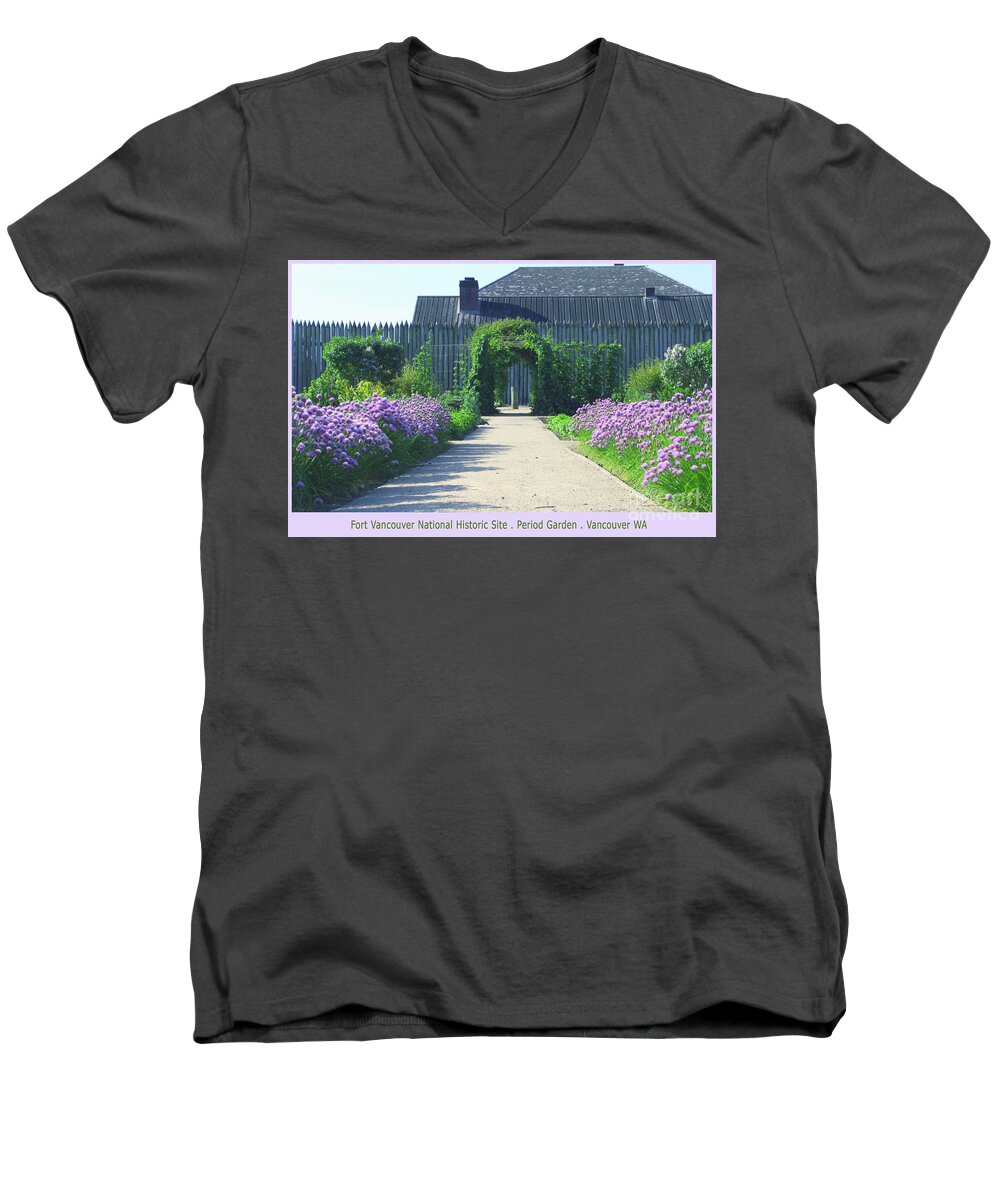 Purple Men's V-Neck T-Shirt featuring the photograph Fort Vancouver NHS Period Garden by Rich Collins