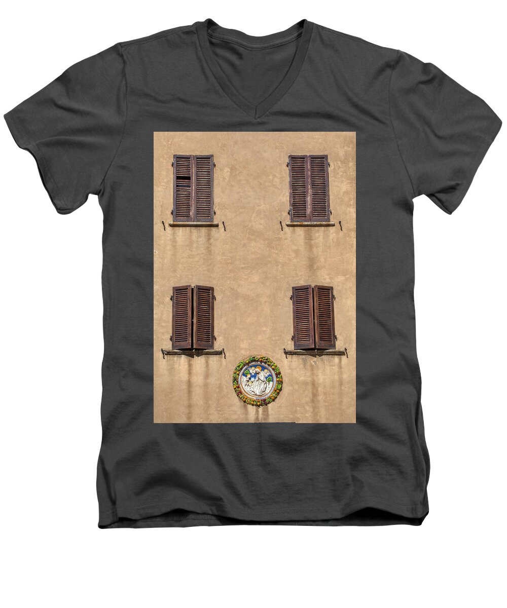 Florence Men's V-Neck T-Shirt featuring the photograph Four Windows of Florence by David Letts