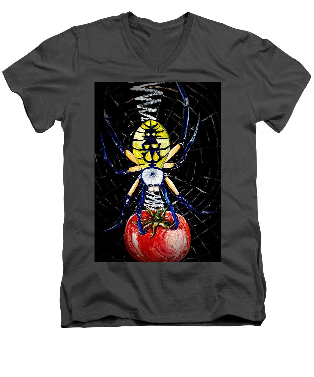 Argiope Men's V-Neck T-Shirt featuring the painting Garden Spider by Alexandria Weaselwise Busen