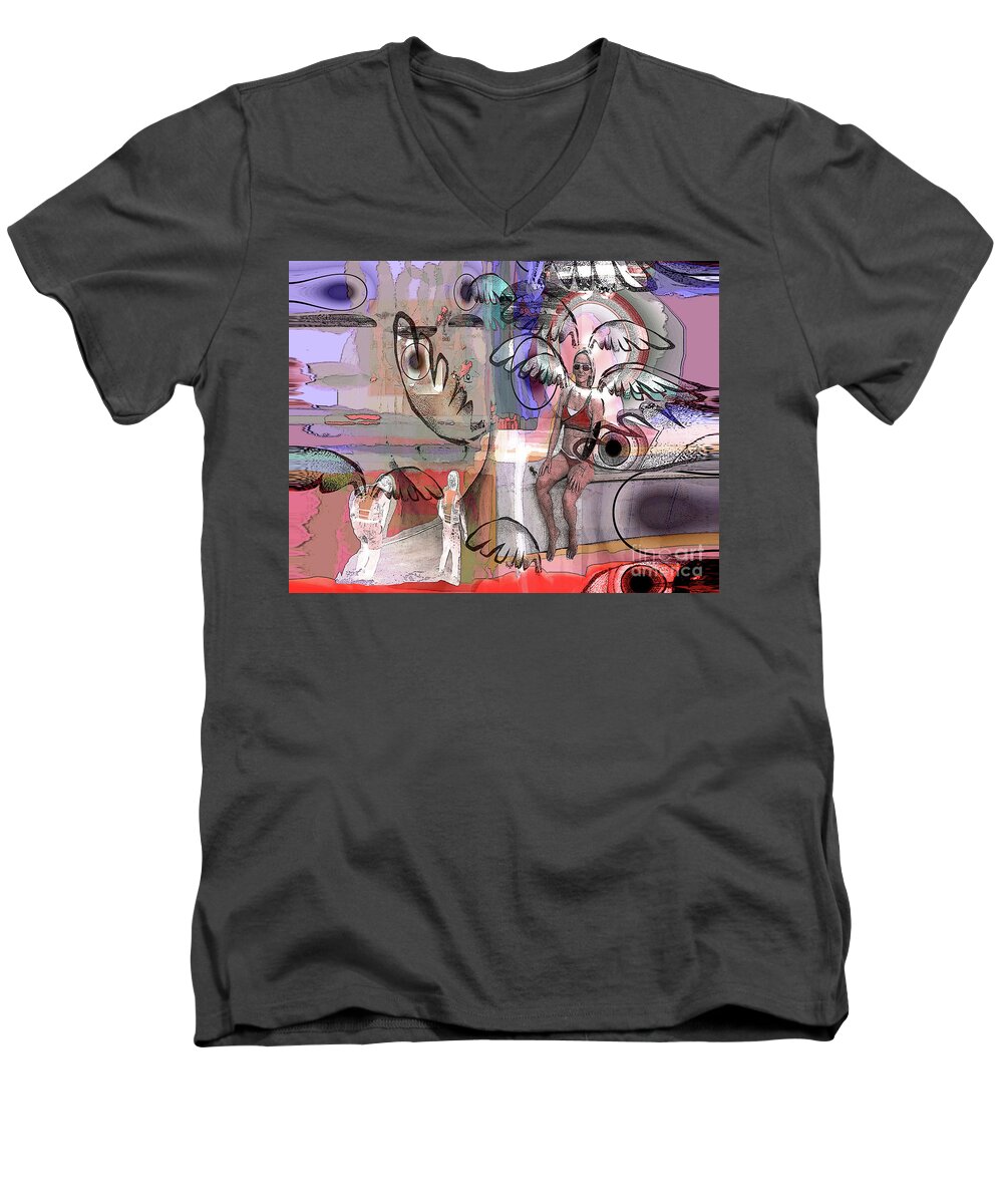 Angel Men's V-Neck T-Shirt featuring the digital art Gathering of Forces by Alexandra Vusir