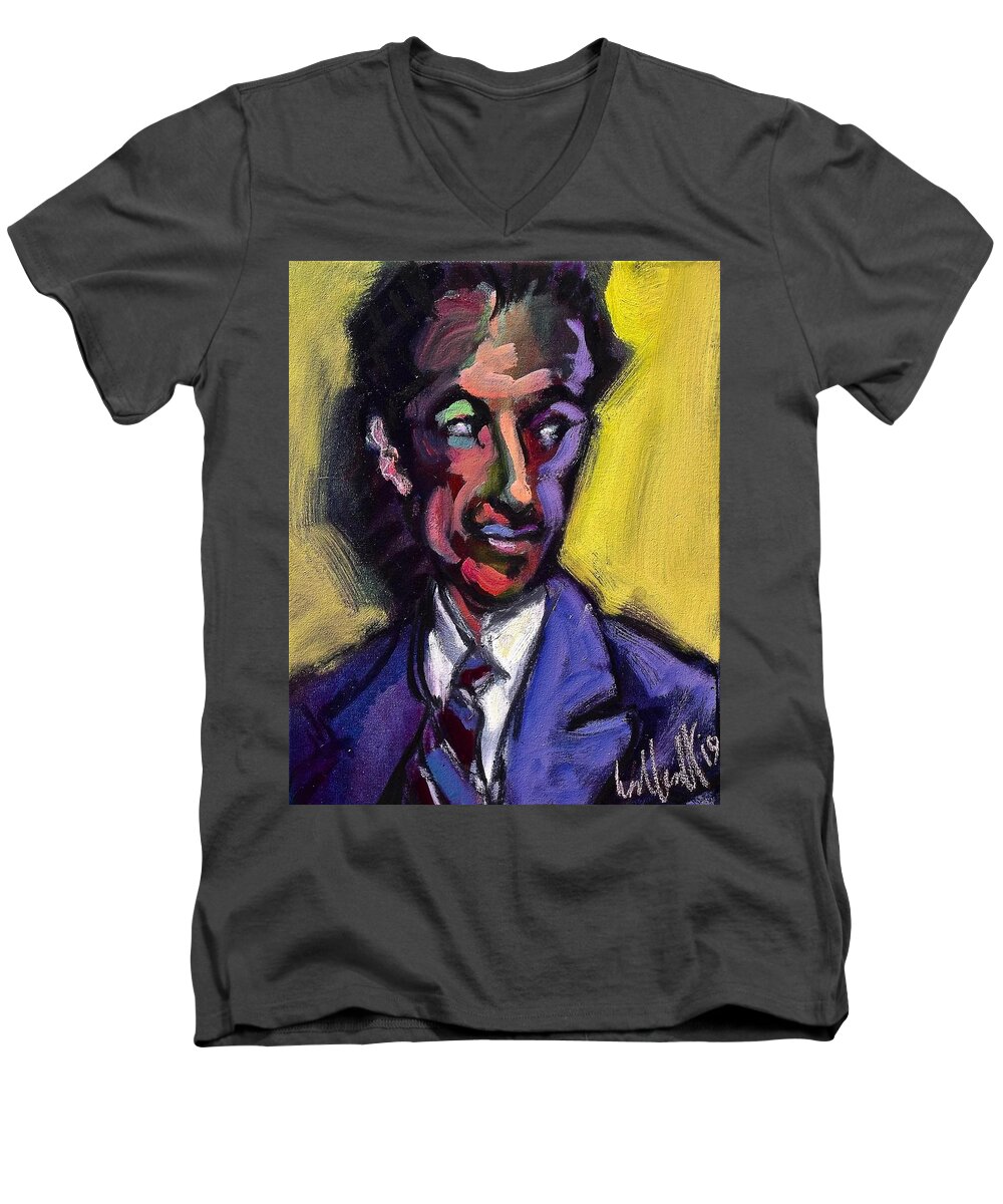 Painting Men's V-Neck T-Shirt featuring the painting george Gershwin by Les Leffingwell