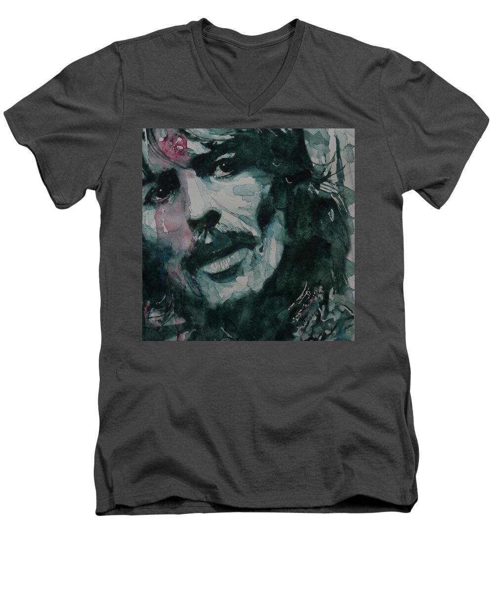 The Beatles Men's V-Neck T-Shirt featuring the painting George Harrison - All Things Must Pass by Paul Lovering