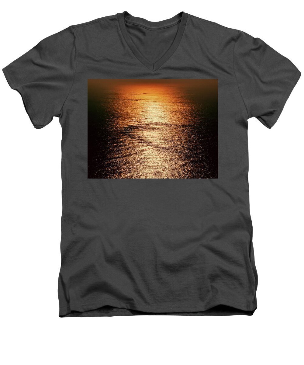 Sunset Men's V-Neck T-Shirt featuring the photograph Golden sea in Alanya by Sun Travels