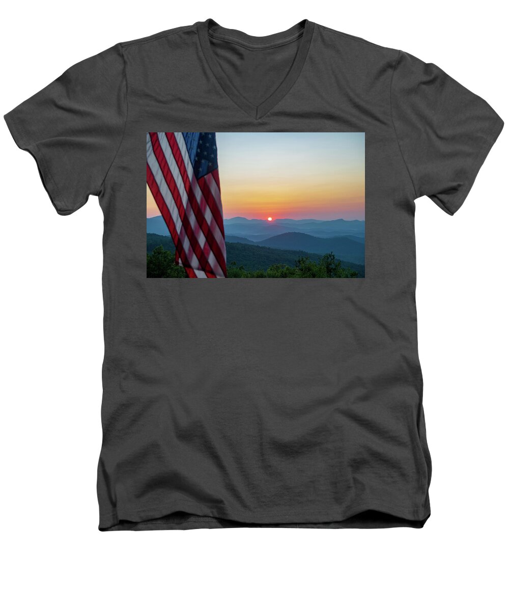 Mountain Men's V-Neck T-Shirt featuring the photograph Good Morning America by Mary Ann Artz