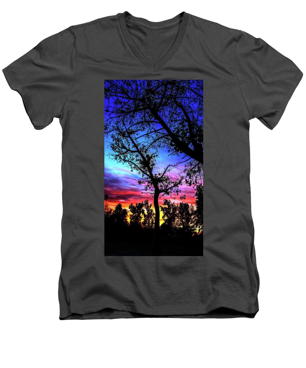 Kenneth James Men's V-Neck T-Shirt featuring the photograph Good Night Leaves In Fall by Kenneth James