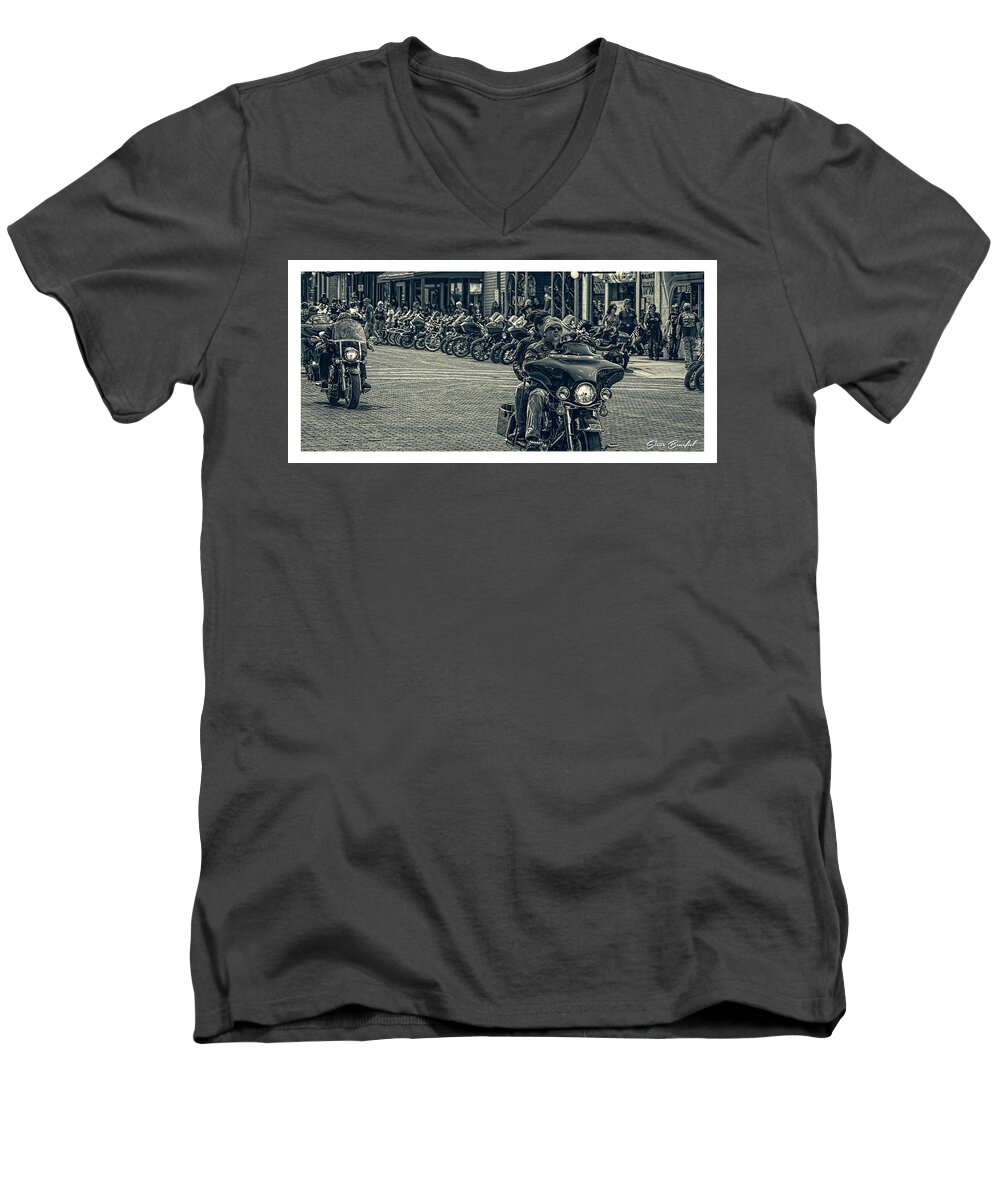 Motorcycle Men's V-Neck T-Shirt featuring the photograph Heading to Sturgis by Steve Benefiel