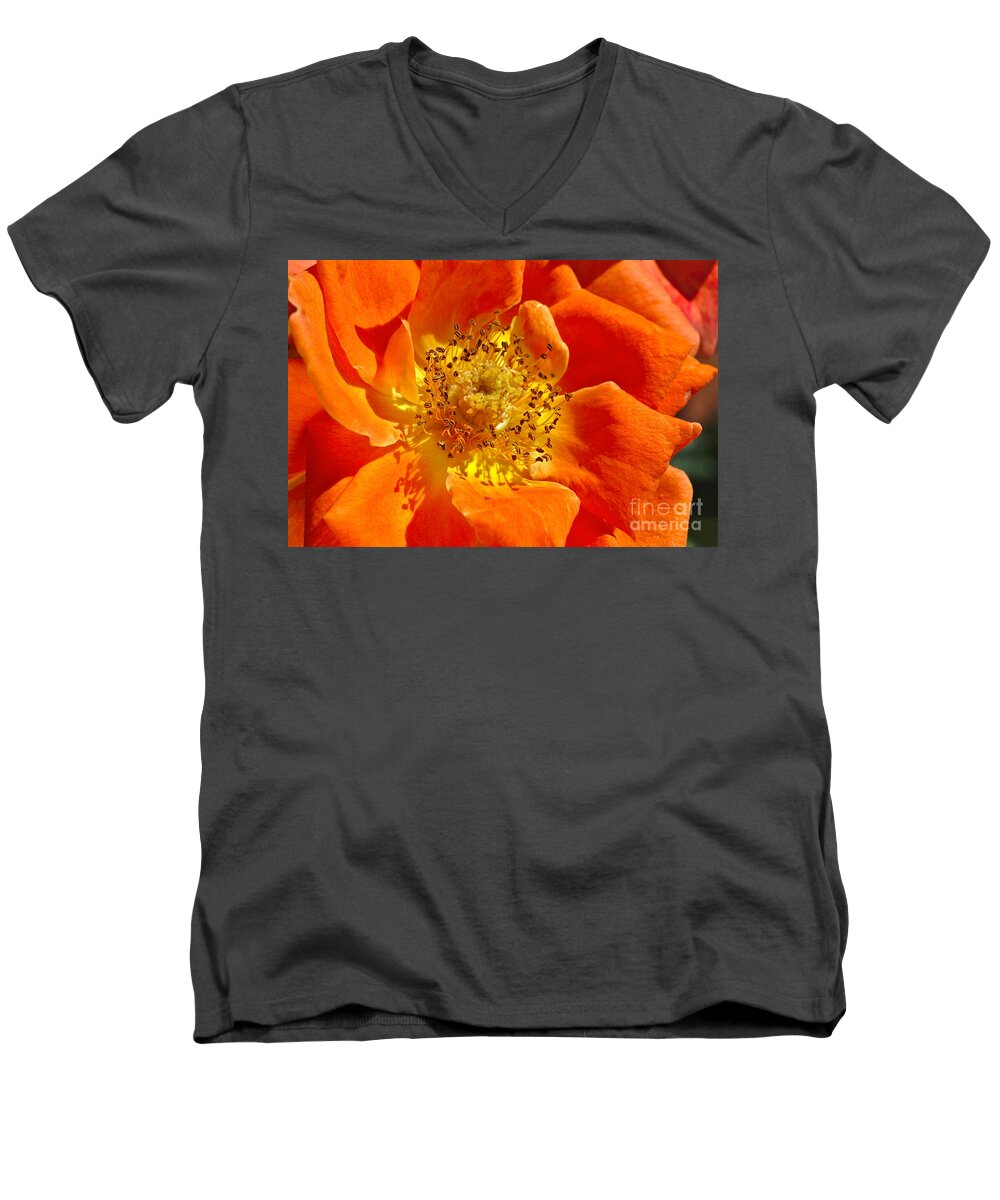 Rose Men's V-Neck T-Shirt featuring the photograph Heart Of The Orange Rose by Joy Watson
