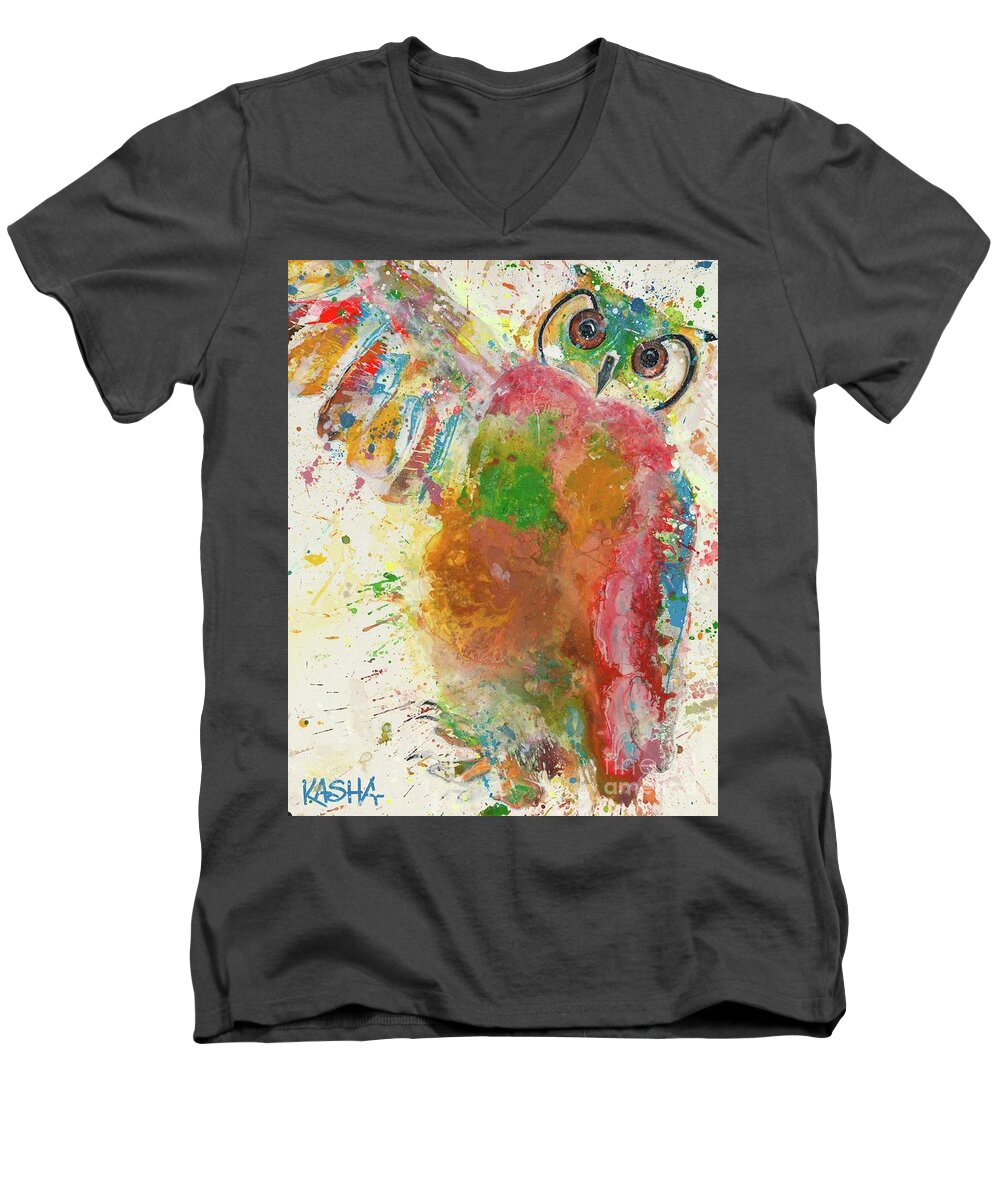 Owl Men's V-Neck T-Shirt featuring the painting Hooter by Kasha Ritter