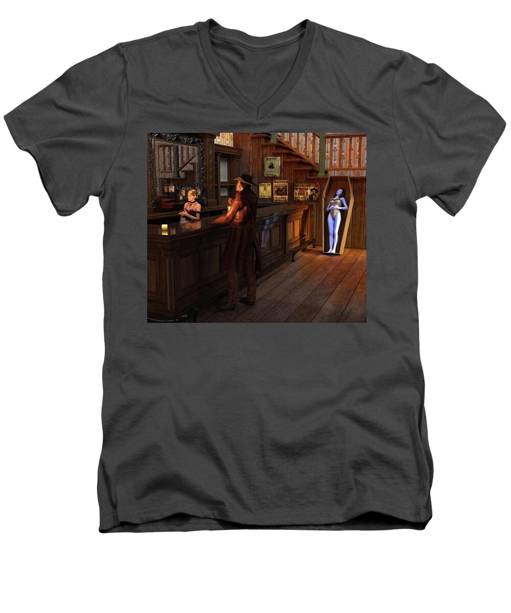 Saloon Men's V-Neck T-Shirt featuring the digital art House of the Rising Sun by Michael Cleere