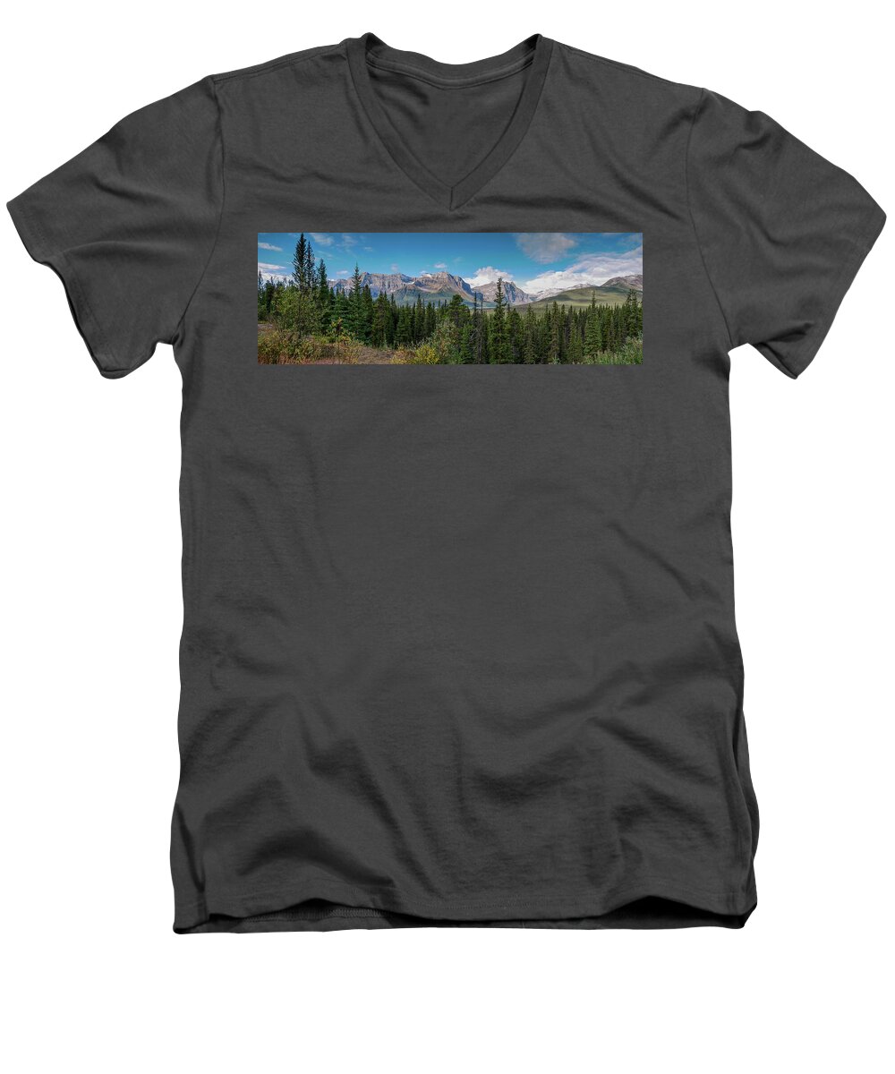 Columbia Icefields Men's V-Neck T-Shirt featuring the photograph Icefields Parkway Vista by Patricia Gould