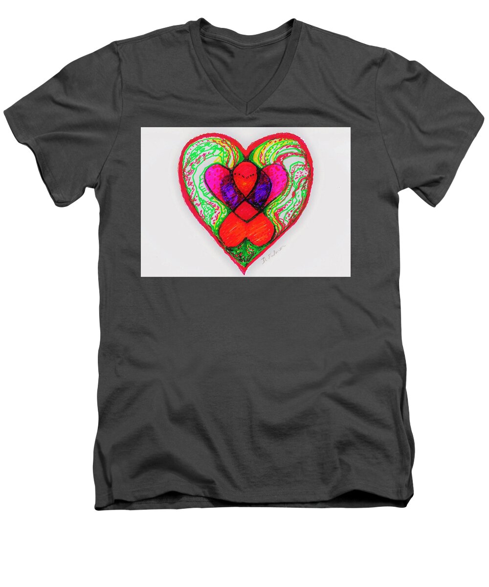 Hearts Men's V-Neck T-Shirt featuring the drawing Intersections of the Heart by Denise F Fulmer
