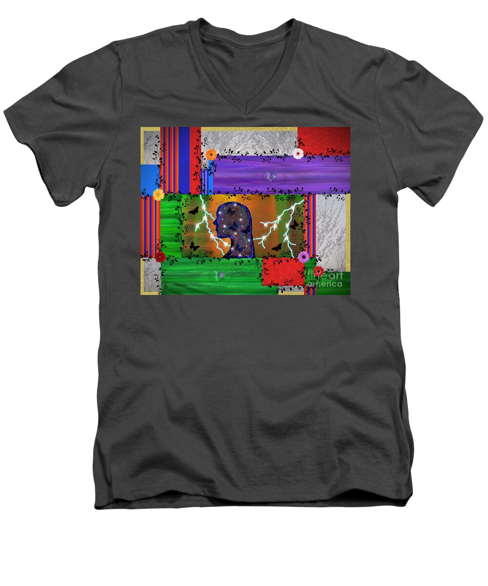 Bold Colors Men's V-Neck T-Shirt featuring the mixed media Introspection by Diamante Lavendar