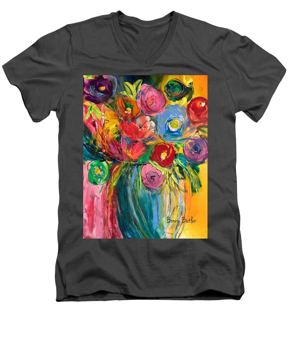 Floral Men's V-Neck T-Shirt featuring the painting It Must Be Love by Bonny Butler