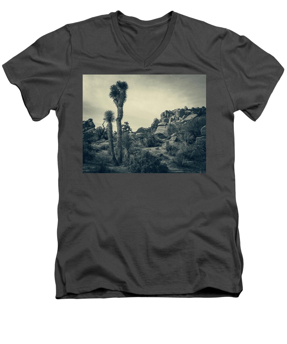 Desert Queen Ranch Men's V-Neck T-Shirt featuring the photograph Joshua Tree Landscape by Sandra Selle Rodriguez