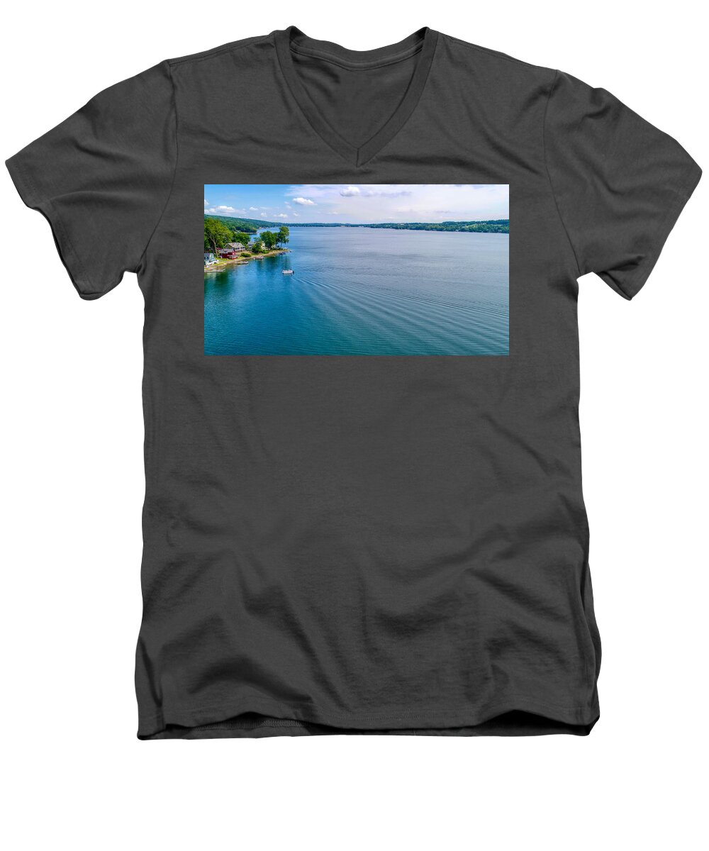 Finger Lakes Men's V-Neck T-Shirt featuring the photograph Keuka Days by Anthony Giammarino