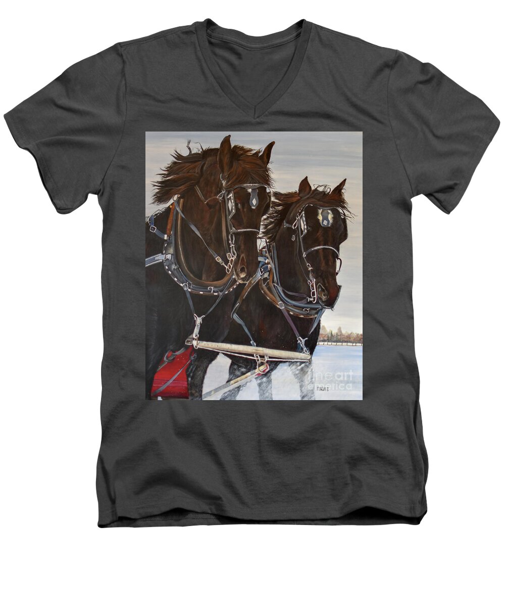 Equine Men's V-Neck T-Shirt featuring the painting Knights On Four by Marilyn McNish