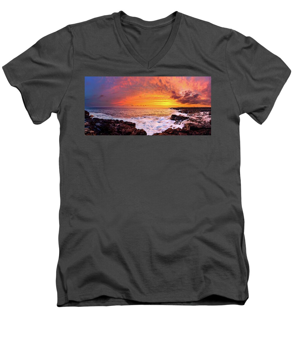 Sunset Men's V-Neck T-Shirt featuring the photograph Kona Sorbet Sunset by Jason Chu