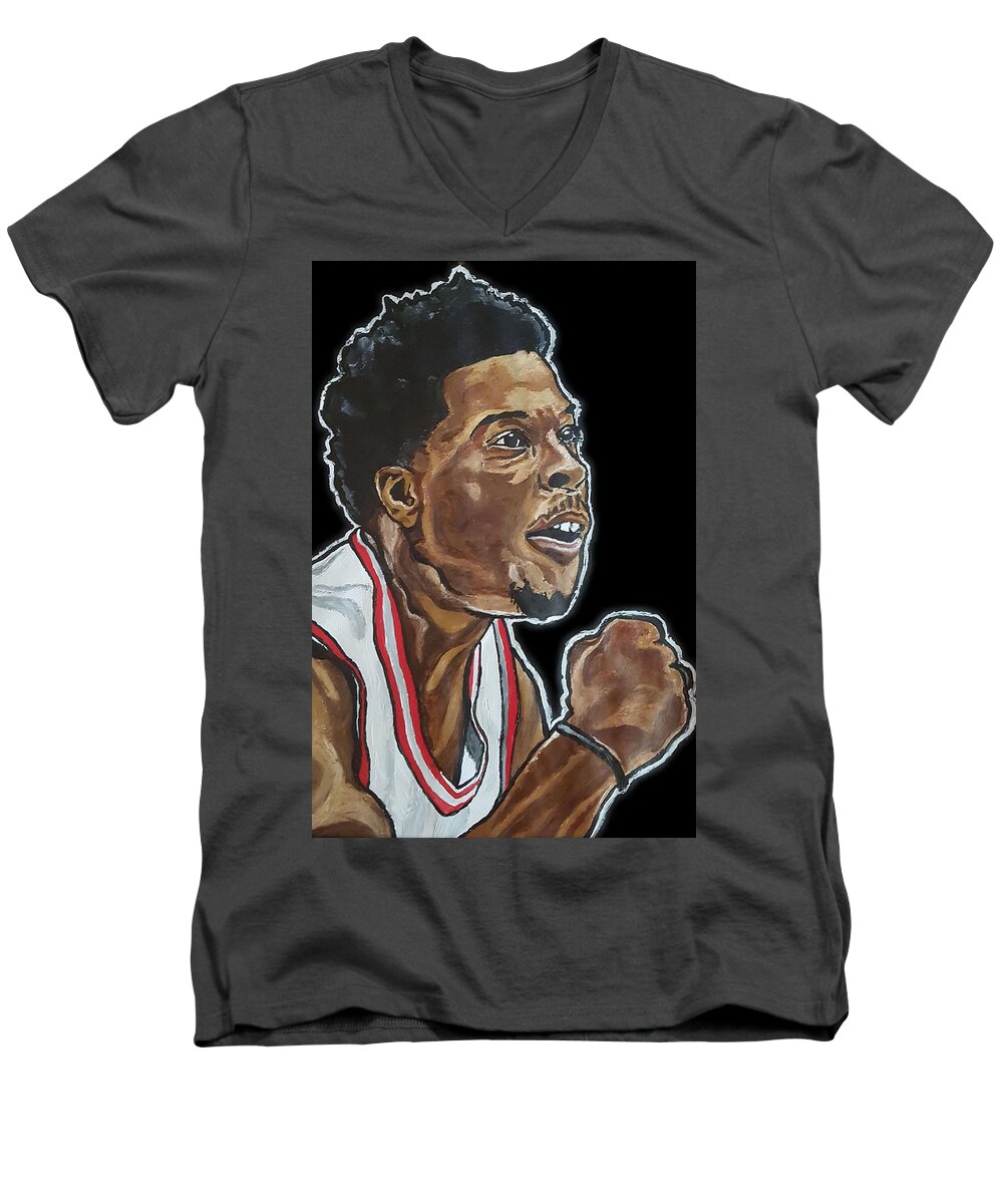 Kyle Lowry Men's V-Neck T-Shirt featuring the painting Kyle Lowry by Rachel Natalie Rawlins