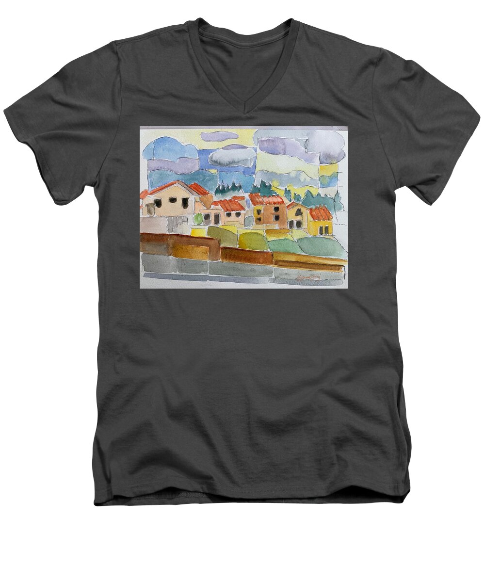 Laguna Del Sol Men's V-Neck T-Shirt featuring the painting Laguna del Sol Houses Design by Suzanne Giuriati Cerny