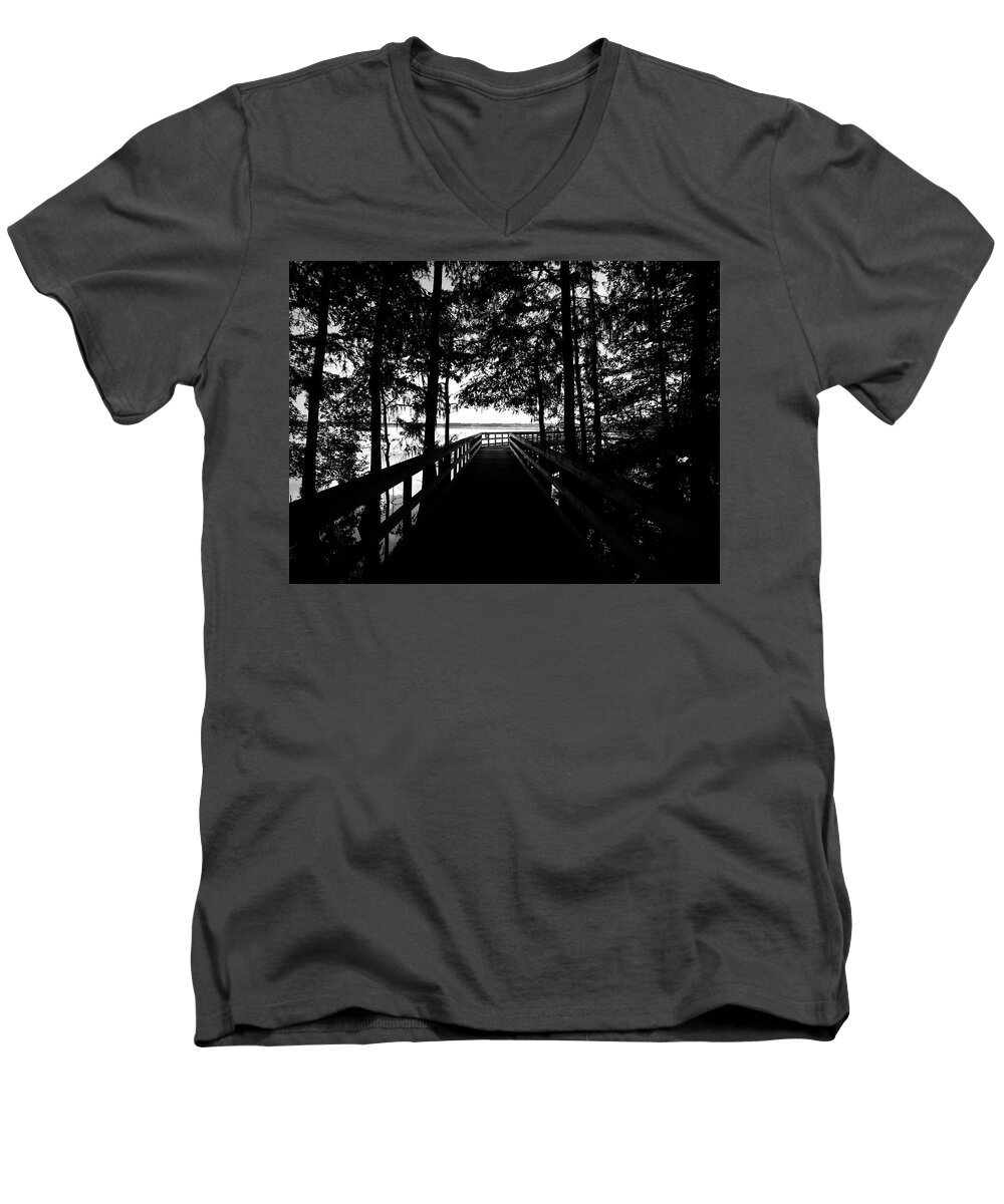 Lake Ashby Men's V-Neck T-Shirt featuring the photograph Lake Ashby Boardwalk by Robert Stanhope