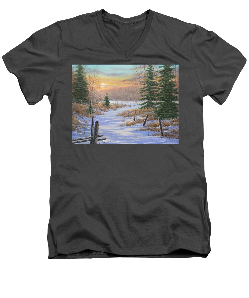 Jake Vandenbrink Men's V-Neck T-Shirt featuring the painting Late Day Sun by Jake Vandenbrink