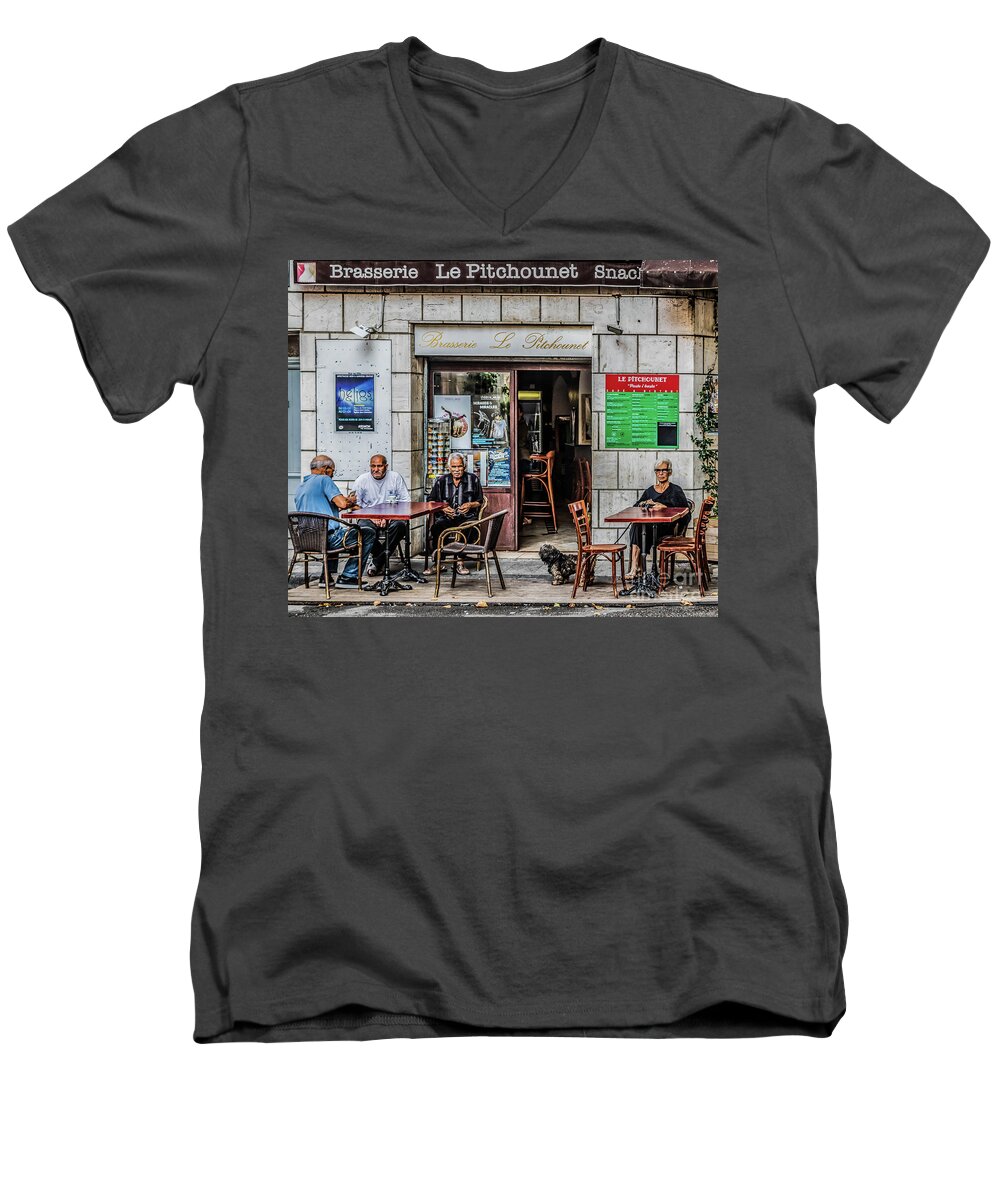 Architecture Men's V-Neck T-Shirt featuring the photograph Le Pitchounet Brasserie by Thomas Marchessault