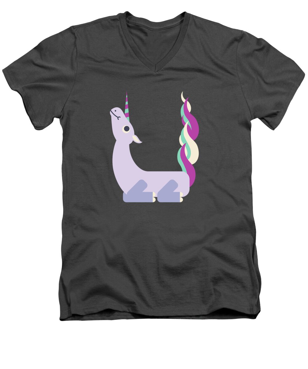 Animal Alphabet Men's V-Neck T-Shirt featuring the digital art Letter U - Animal Alphabet - Unicorn Monogram by Jen Montgomery