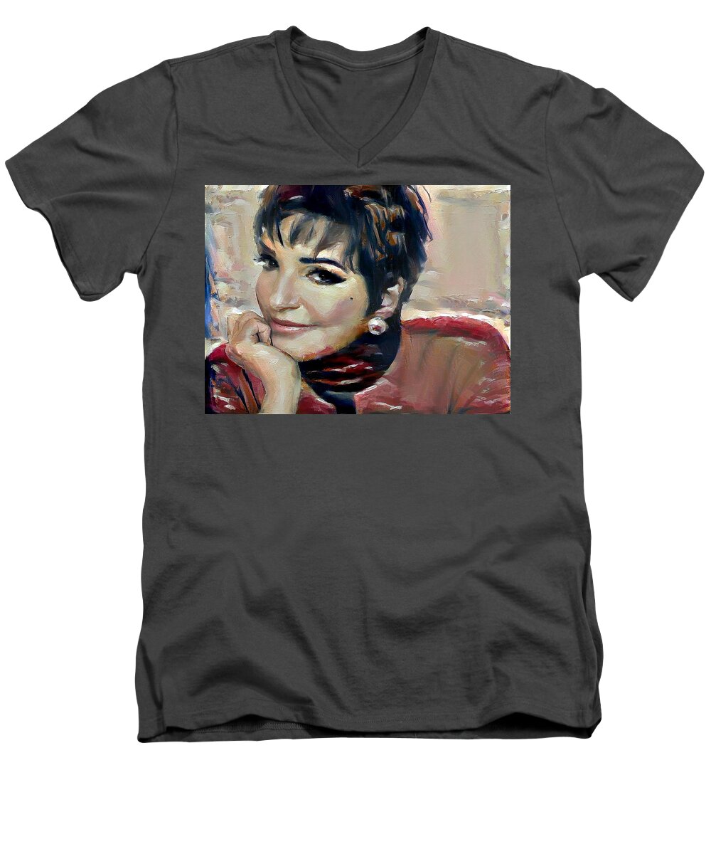 Liza Men's V-Neck T-Shirt featuring the digital art liza Minelli by Richard Laeton