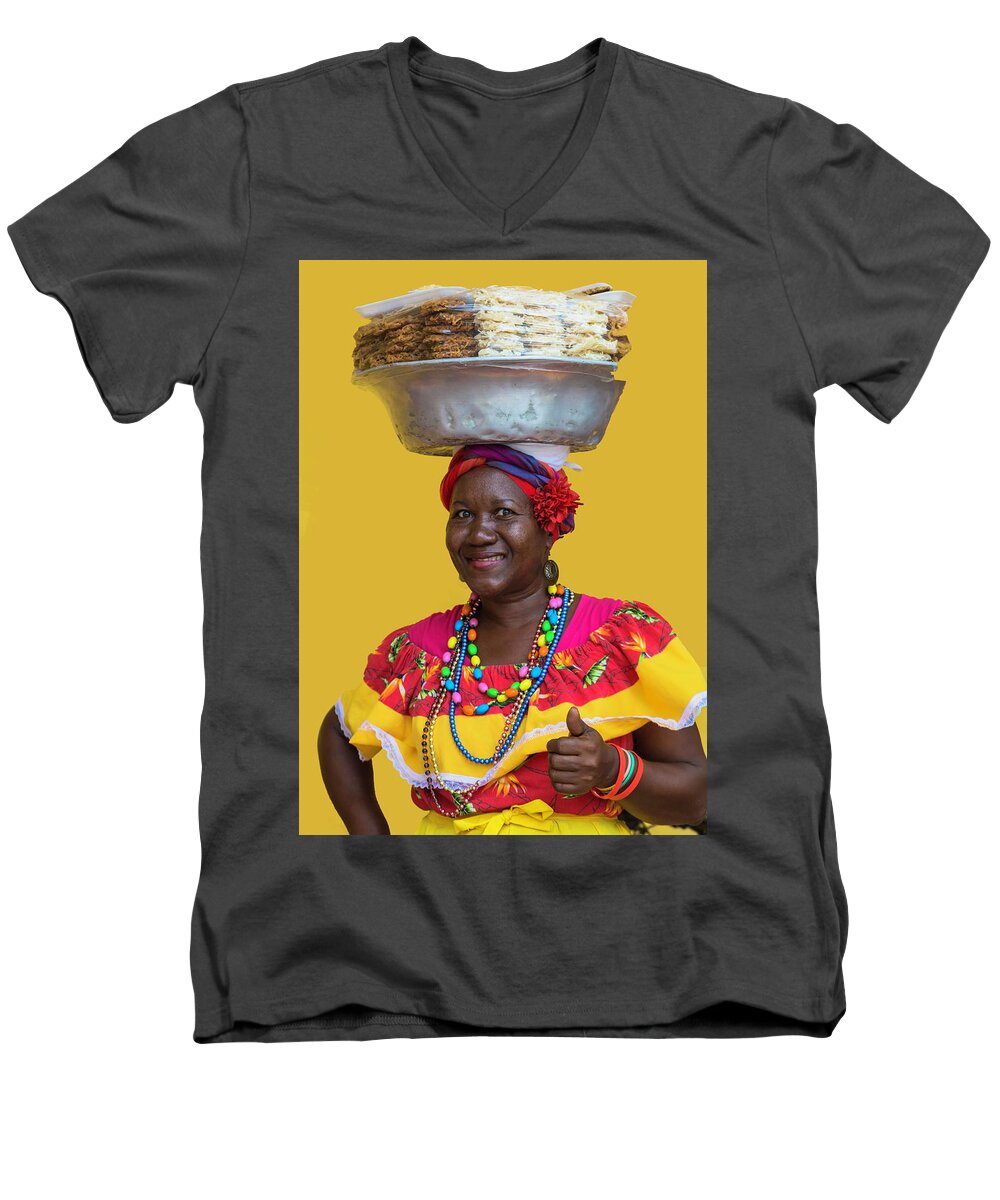 Cartagena Men's V-Neck T-Shirt featuring the photograph Los palenques de Cartagena de Indias by Pheasant Run Gallery