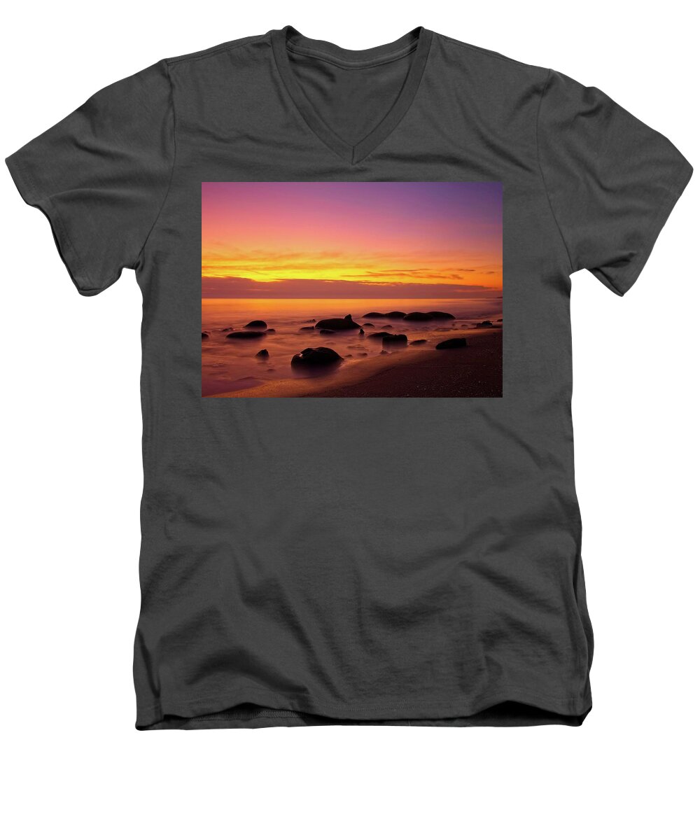 Nautical Men's V-Neck T-Shirt featuring the photograph Low Tide Nautical Twilight by Steve DaPonte