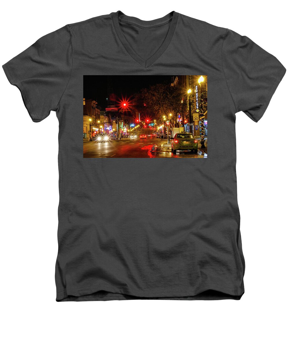 Nashville Tennessee Men's V-Neck T-Shirt featuring the photograph Lower Broadway by Robert Hebert