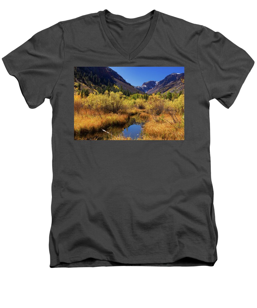 Lundy Canyon Men's V-Neck T-Shirt featuring the photograph Lundy's Magic by Tassanee Angiolillo