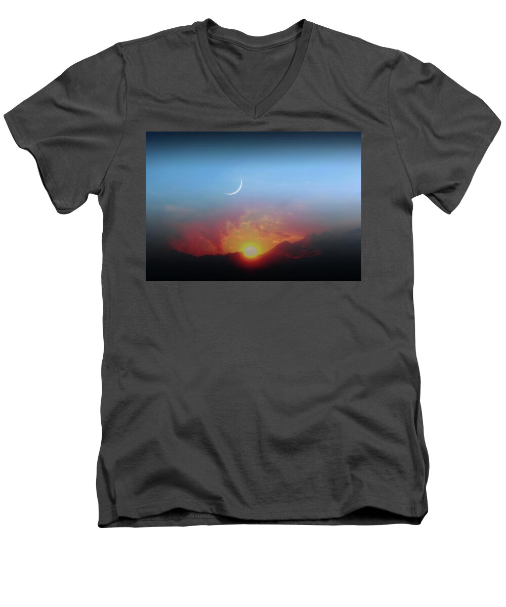 Sunset Men's V-Neck T-Shirt featuring the photograph Magical And Beautiful Sunset In Dreamland by Johanna Hurmerinta