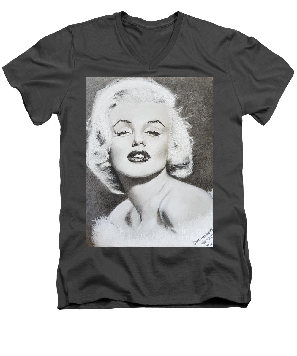 Marilyn Monroe Men's V-Neck T-Shirt featuring the drawing Marilyn Monroe by Cassy Allsworth