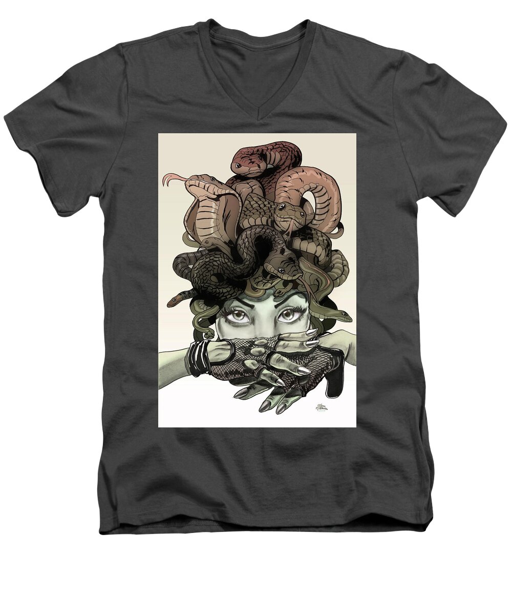 Medusa Men's V-Neck T-Shirt featuring the digital art Medusa by Kynn Peterkin