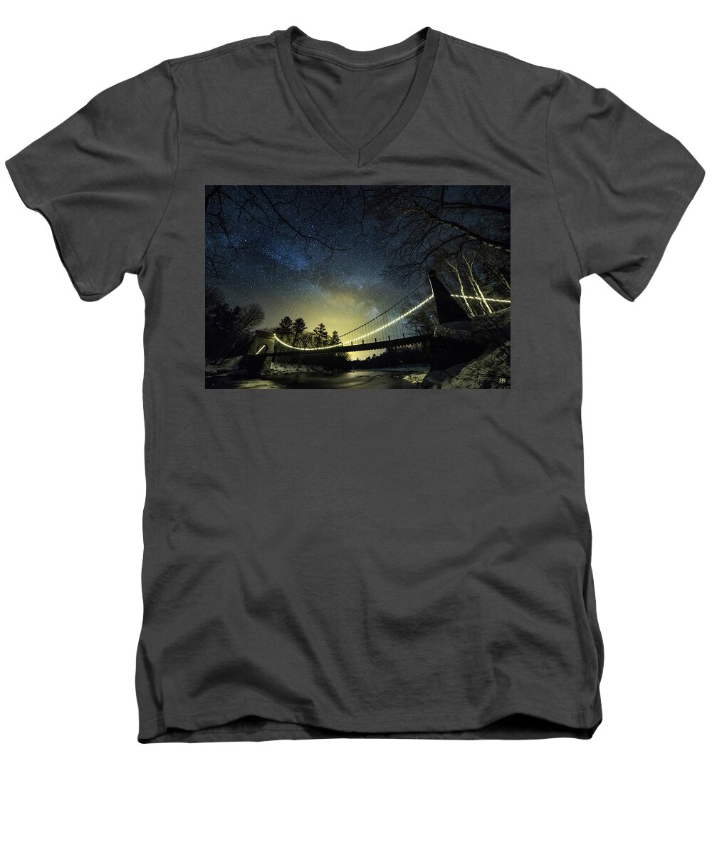 Milky Way Men's V-Neck T-Shirt featuring the photograph Milky Way Over the Wire Bridge by John Meader