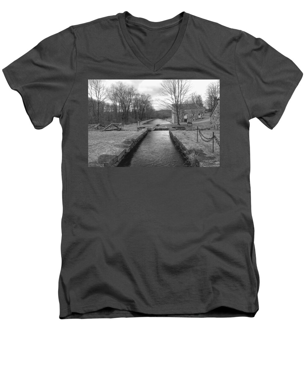 Waterloo Village Men's V-Neck T-Shirt featuring the photograph Morris Canal and Lock - Waterloo Village by Christopher Lotito