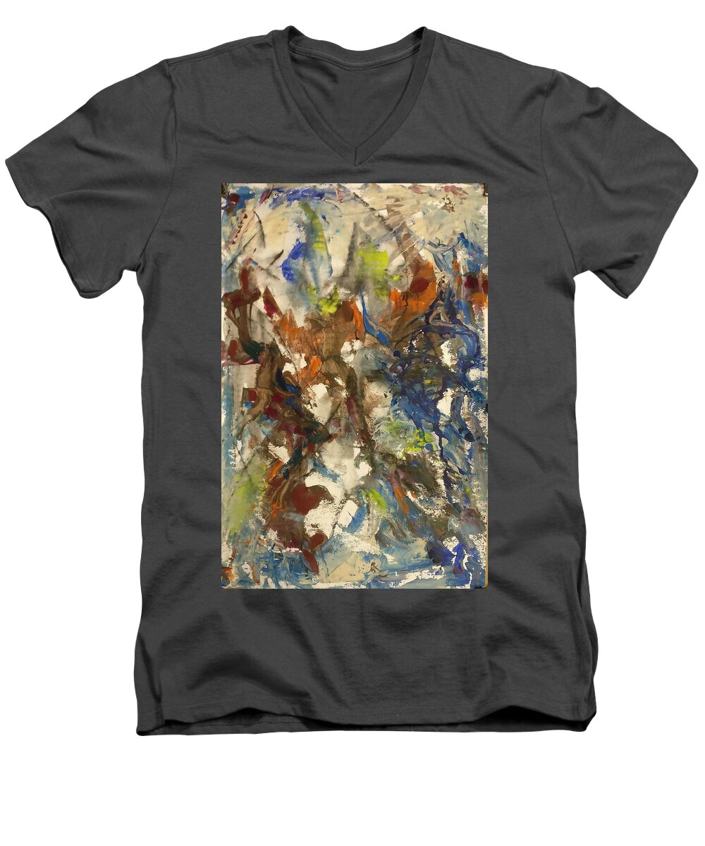 Abstract Men's V-Neck T-Shirt featuring the painting Moving Stage by Nicolas Bouteneff