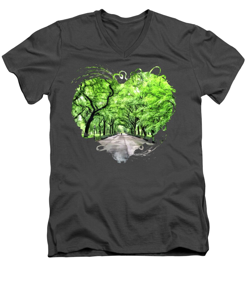 New York Men's V-Neck T-Shirt featuring the painting New York City Central Park Mall by Christopher Arndt