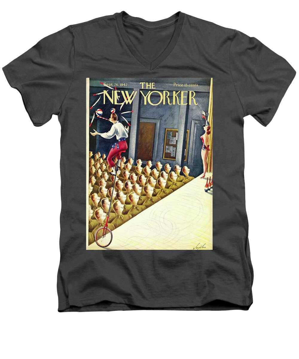 Entertainment Men's V-Neck T-Shirt featuring the painting New Yorker September 26 1942 by Constantin Alajalov