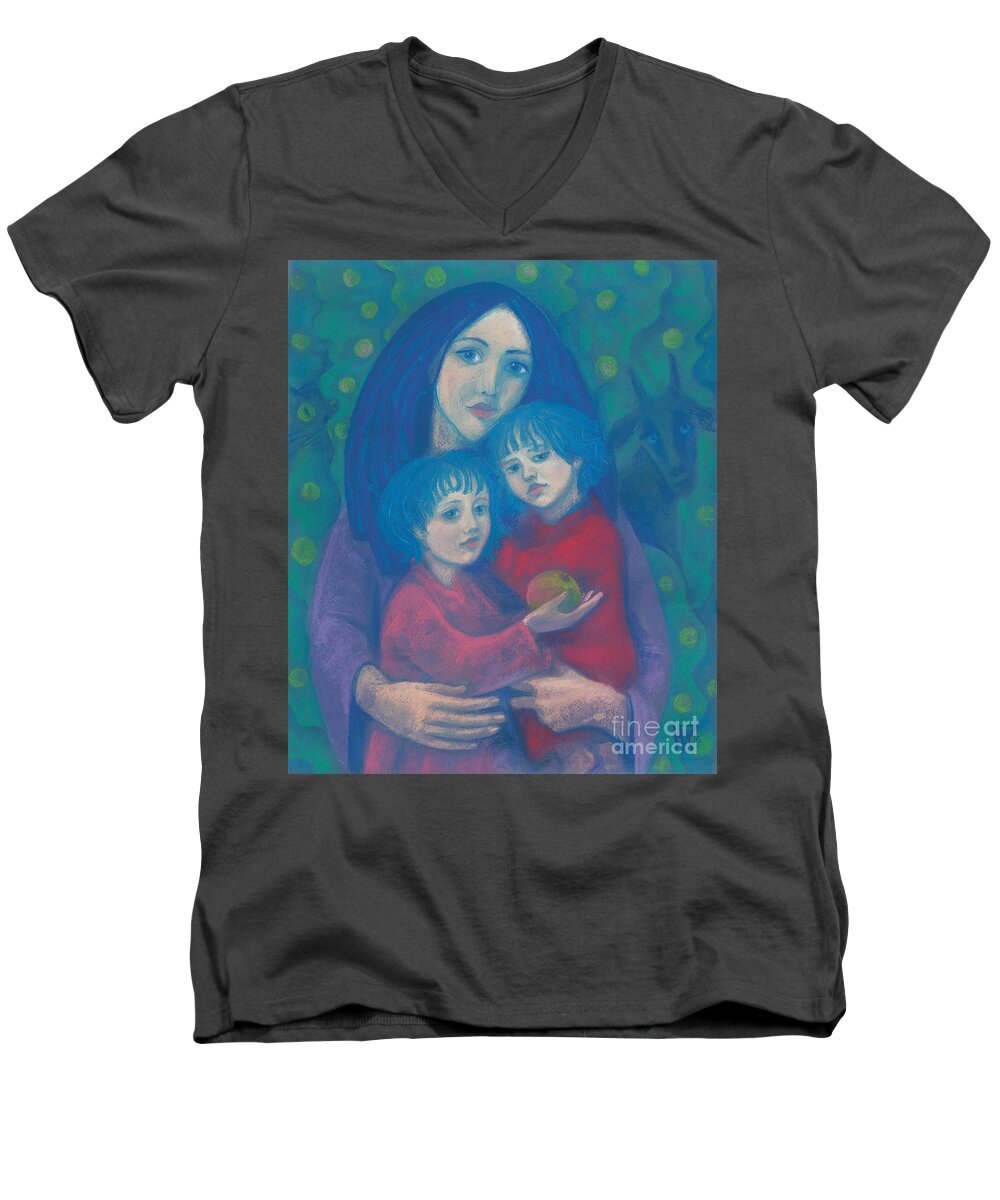 Motherhood Men's V-Neck T-Shirt featuring the painting Night Fairytale by Julia Khoroshikh